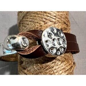 Leather and silver toned bracelet 2.5"